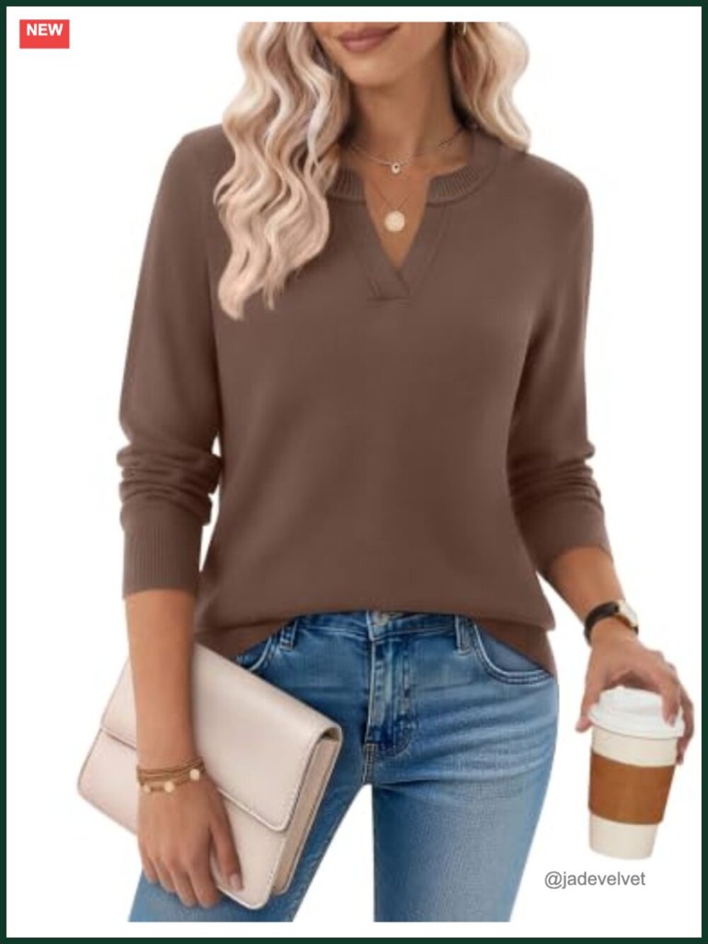 Womens V Neck Long Sleeve Pullover Sweater Business Casual Knit Top